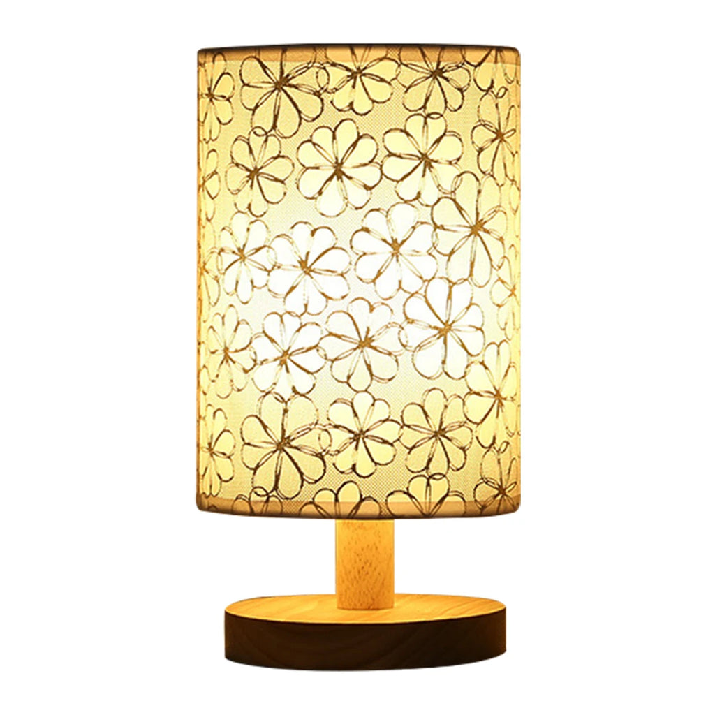 Lampe de chevet USB Veilleuses Lampe de table pour chambre Lampe de bureau en bois Veilleuse de chevet avec abat-jour cylindrique Décoration d'intérieur