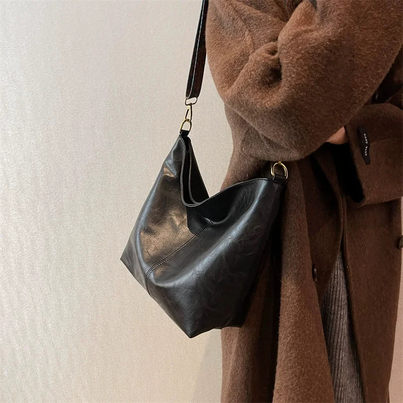 Women's Vintage PU Leather Shoulder Bag – Large Capacity Hobo Tote