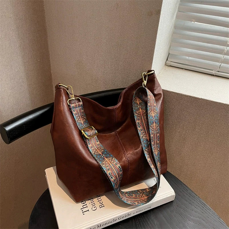 Women's Vintage PU Leather Shoulder Bag – Large Capacity Hobo Tote