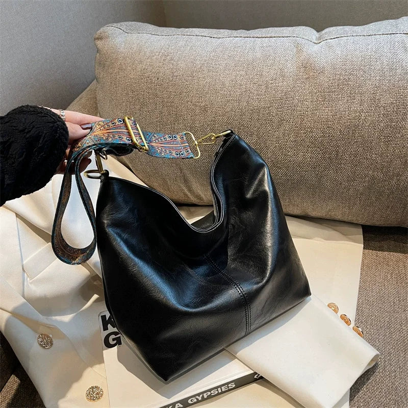 Women's Vintage PU Leather Shoulder Bag – Large Capacity Hobo Tote