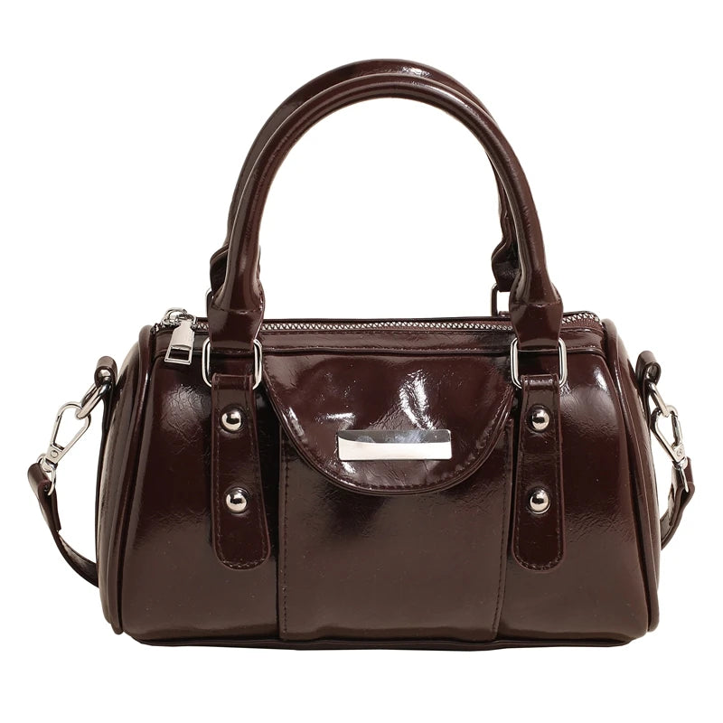 Burgundy Mini Top-handle Bags For Women Bright PU Leather Pure Color Shoulder Crossbody Bags 2024 Latest Luxury Designer Handbag