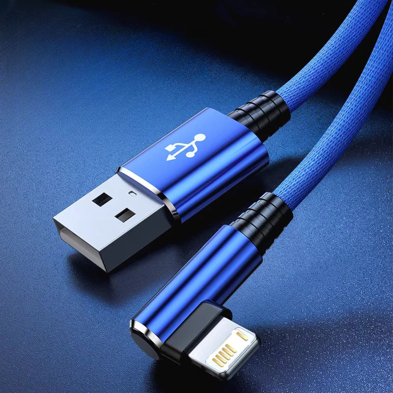 90 Degree Elbow Fast Charging USB Cable for iPhone 13 14 Pro Max 11 12 mini X XR XS 6S 7 8 Plus No-Blocking Gaming Charger Cable
