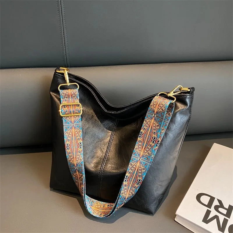 Women's Vintage PU Leather Shoulder Bag – Large Capacity Hobo Tote