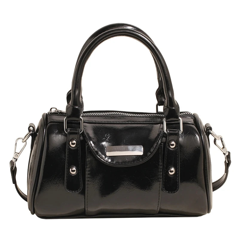 Burgundy Mini Top-handle Bags For Women Bright PU Leather Pure Color Shoulder Crossbody Bags 2024 Latest Luxury Designer Handbag