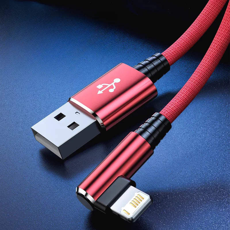 90 Degree Elbow Fast Charging USB Cable for iPhone 13 14 Pro Max 11 12 mini X XR XS 6S 7 8 Plus No-Blocking Gaming Charger Cable
