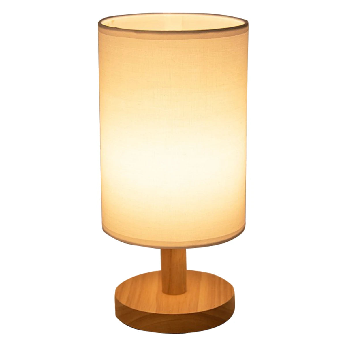 USB Wooden Bedside Lamp – Cylinder Shade Night Light for Bedroom
