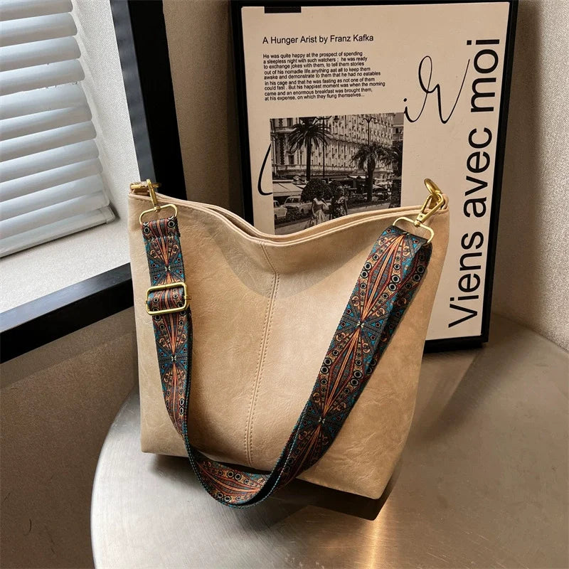 Women's Vintage PU Leather Shoulder Bag – Large Capacity Hobo Tote