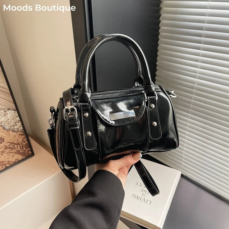 Burgundy Mini Top-handle Bags For Women Bright PU Leather Pure Color Shoulder Crossbody Bags 2024 Latest Luxury Designer Handbag