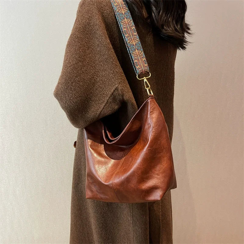 Women's Vintage PU Leather Shoulder Bag – Large Capacity Hobo Tote