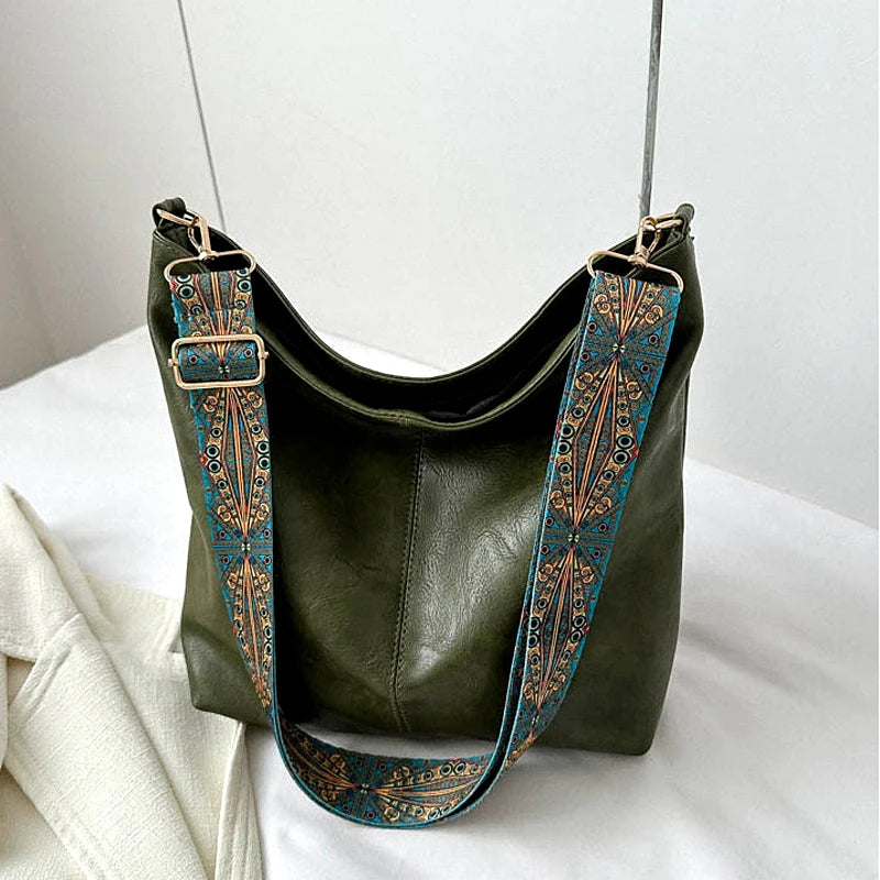 Women's Vintage PU Leather Shoulder Bag – Large Capacity Hobo Tote