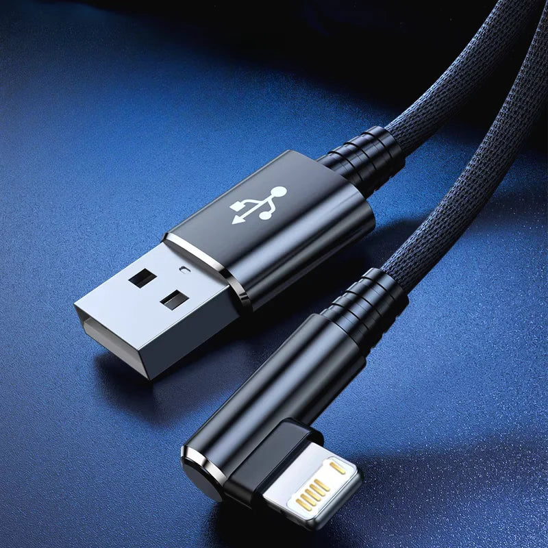 90 Degree Elbow Fast Charging USB Cable for iPhone 13 14 Pro Max 11 12 mini X XR XS 6S 7 8 Plus No-Blocking Gaming Charger Cable