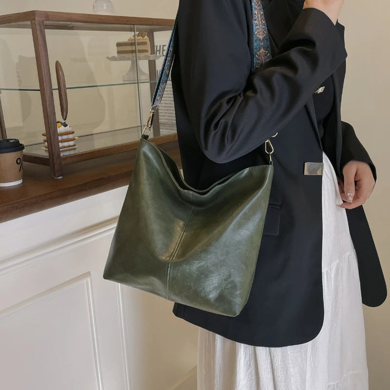 Women's Vintage PU Leather Shoulder Bag – Large Capacity Hobo Tote